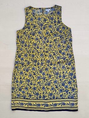 J. Jill Yellow and Blue Floral Sleeveless Midi Dress 100% linen